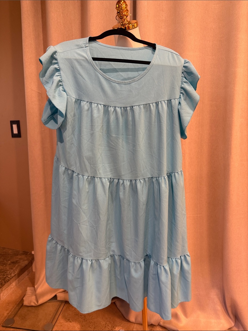 SHEIN Light Blue Tiered Ruffle Mini Dress